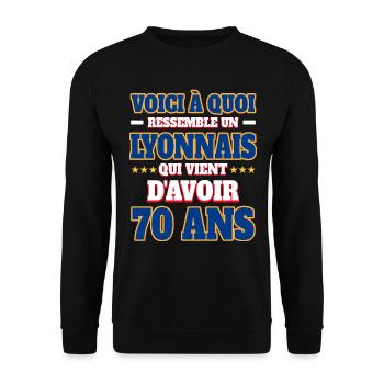 Supporter De Lyon Anniversaire 70 Ans - Sweat-shirt Unisexe - noir - Devant - Alina (178cm) & Michal (187cm)