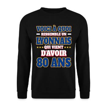 Supporter De Lyon Anniversaire 80 Ans - Sweat-shirt Unisexe - noir - Devant - Alina (178cm) & Michal (187cm)