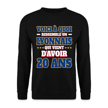 Supporter De Lyon Anniversaire 20 Ans - Sweat-shirt Unisexe - noir - Devant - Alina (178cm) & Michal (187cm)