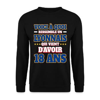 Supporter De Lyon Anniversaire 18 Ans - Sweat-shirt Unisexe - noir - Devant - Alina (178cm) & Michal (187cm)