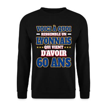 Supporter De Lyon Anniversaire 60 Ans - Sweat-shirt Unisexe - noir - Devant - Alina (178cm) & Michal (187cm)