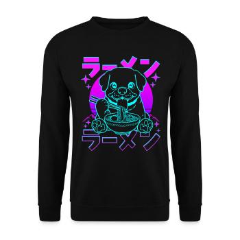 Rétro Kawaii Ramen Chien Rottweiler - Sweat-shirt Unisexe - noir - Devant - Alina (178cm) & Michal (187cm)