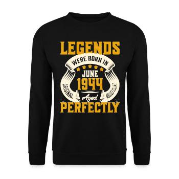 80. Jubiläum Juni Jahrgang 1944 - Unisex Pullover - Schwarz - Vorne - Alina (178cm) & Michal (187cm)