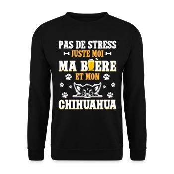 Humour Apéro Bière Papa Chien Chihuahua - Sweat-shirt Unisexe - noir - Devant - Alina (178cm) & Michal (187cm)