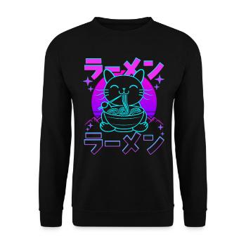 Rétro Kawaii Chat Mangeant Ramen - Sweat-shirt Unisexe - noir - Devant - Alina (178cm) & Michal (187cm)