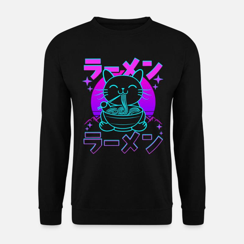 Retro Kawaii kat spiser ramen - Unisex sweater - sort