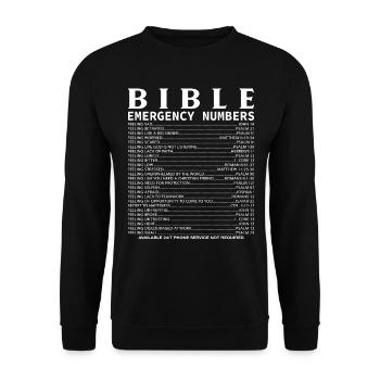 Bible Numbers Emergency Travel Christian - Unisex Sweatshirt - black - Front - Alina (178cm) & Michal (187cm)