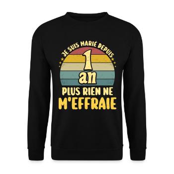 Humour Marié 1 An Fête 1 An De Mariage - Sweat-shirt Unisexe - noir - Devant - Alina (178cm) & Michal (187cm)
