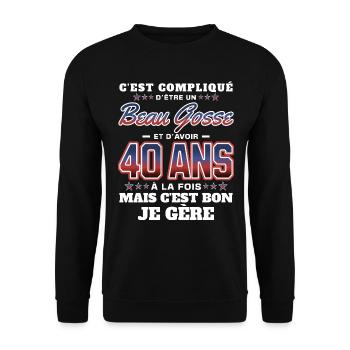 Humour Homme 40 ans Fête Anniversaire - Sweat-shirt Unisexe - noir - Devant - Alina (178cm) & Michal (187cm)