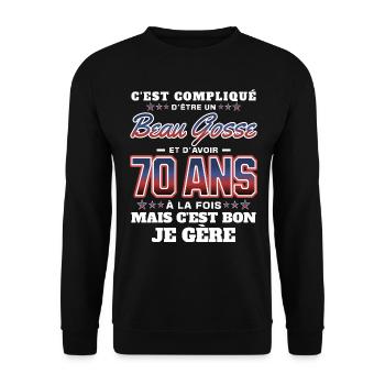 Humour Homme 70 ans Fête Anniversaire - Sweat-shirt Unisexe - noir - Devant - Alina (178cm) & Michal (187cm)