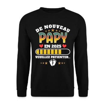 Grossesse Grand Père Encore papy 2025 - Sweat-shirt Unisexe - noir - Devant - Alina (178cm) & Michal (187cm)
