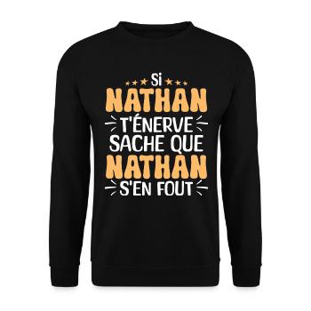 Nom Humour Prénom Personnalisé Nathan - Sweat-shirt Unisexe - noir - Devant - Alina (178cm) & Michal (187cm)