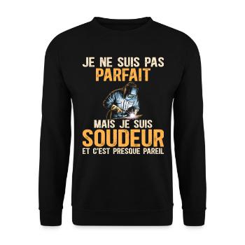 Je Ne Suis Pas Parfait Humour Soudeur - Sweat-shirt Unisexe - noir - Devant - Alina (178cm) & Michal (187cm)