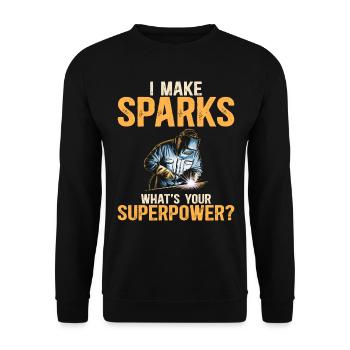 Sparks Super Power Humor Schweißer - Unisex Pullover - Schwarz - Vorne - Alina (178cm) & Michal (187cm)