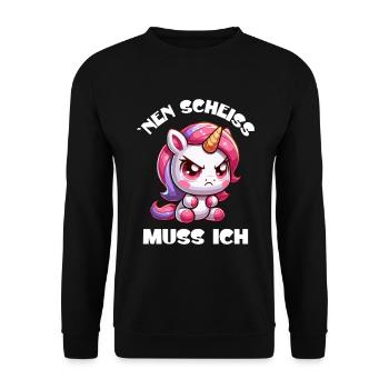 Wütendes Einhorn Chibi Motiv - Unisex Pullover - Schwarz - Vorne - Alina (178cm) & Michal (187cm)
