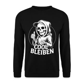 Skelett Daumen Hoch – Cool Bleiben - Unisex Pullover - Schwarz - Vorne - Alina (178cm) & Michal (187cm)