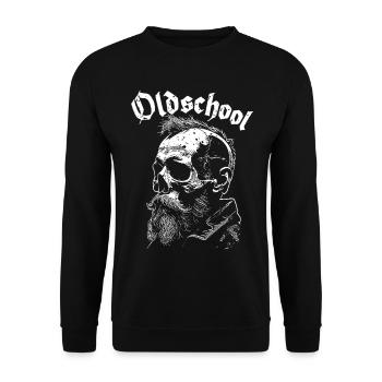 Old School Bart Schädel Portrait - Unisex Pullover - Schwarz - Vorne - Alina (178cm) & Michal (187cm)