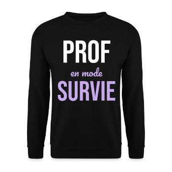 Prof en Survie — Humour Enseignant - Sweat-shirt Unisexe - noir - Devant - Alina (178cm) & Michal (187cm)