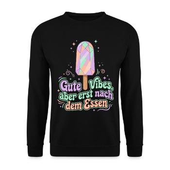 Kristall Eis, Gute Vibes - Unisex Pullover - Schwarz - Vorne - Alina (178cm) & Michal (187cm)