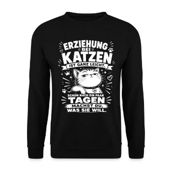 Erziehung bei Katzen ist ganz leicht - Unisex Pullover - Schwarz - Vorne - Alina (178cm) & Michal (187cm)