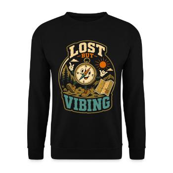 Lost But Vibing Wander Humor - Unisex Sweatshirt - black - Front - Alina (178cm) & Michal (187cm)