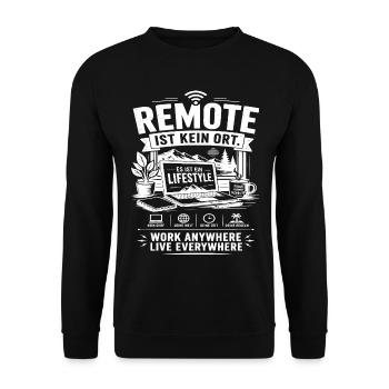 Remote ist kein Ort Lifestyle - Unisex Pullover - Schwarz - Vorne - Alina (178cm) & Michal (187cm)