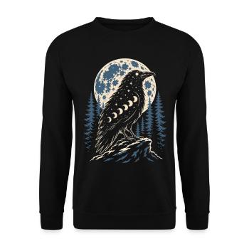 Nordischer Rabe mit Mondphasen Symbol - Unisex Pullover - Schwarz - Vorne - Alina (178cm) & Michal (187cm)
