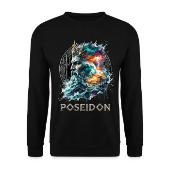 Poseidon Gott Meer Wellen - Unisex Pullover - Schwarz - Vorne - Alina (178cm) & Michal (187cm)