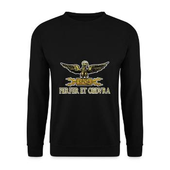 perfer et obdura latein teile und herrsche ROM - Unisex Pullover - Schwarz - Vorne - Alina (178cm) & Michal (187cm)