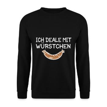 Deale Mit Würstchen Metzger Metzgermeister Wurst - Unisex Pullover - Schwarz - Vorne - Alina (178cm) & Michal (187cm)
