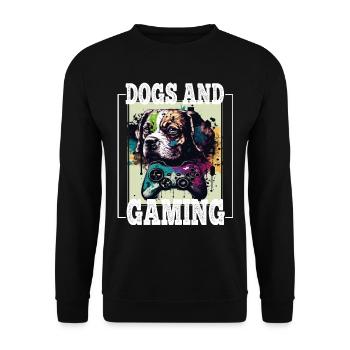 Dogs and Gaming Hunde Gamer Controller Zocken - Unisex Pullover - Schwarz - Vorne - Alina (178cm) & Michal (187cm)