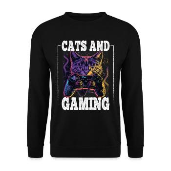 Cats and Gaming Cat Kitten Controller Gaming - Unisex Sweatshirt - black - Front - Alina (178cm) & Michal (187cm)