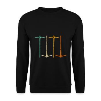Retro Spitzhacke Geologie - Unisex Pullover - Schwarz - Vorne - Alina (178cm) & Michal (187cm)