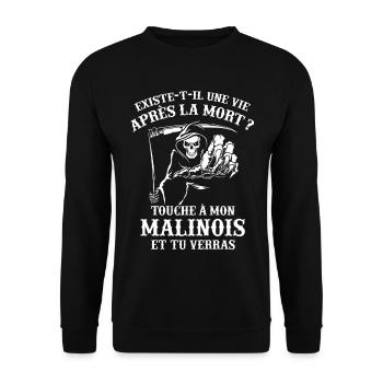 T-shirt Chien - Touche à mon Malinois - Sweat-shirt Unisexe - noir - Devant - Alina (178cm) & Michal (187cm)