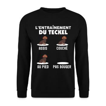 L'entrainement du Teckel Humour Chien De Race - Sweat-shirt Unisexe - noir - Devant - Alina (178cm) & Michal (187cm)