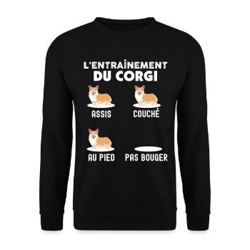 L'entrainement du Corgi Cadeau Humour Mon Chien - Sweat-shirt Unisexe - noir - Devant - Alina (178cm) & Michal (187cm)