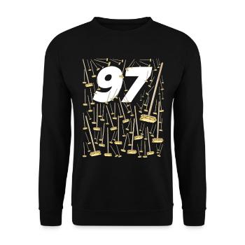 97 Besen lustiges Zitat Opa und Oma - Unisex Pullover - Schwarz - Vorne - Alina (178cm) & Michal (187cm)