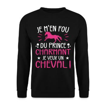 Ich kümmere mich nicht um den Märchenprinzen, ich will ein Pferd - Unisex Pullover - Schwarz - Vorne - Alina (178cm) & Michal (187cm)