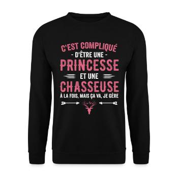 Chasseuse Chasse Cerf Princesse Cadeau Chasseresse - Sweat-shirt Unisexe - noir - Devant - Alina (178cm) & Michal (187cm)
