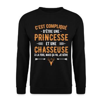 Chasseuse Chasse Cerf Princesse Cadeau Chasseresse - Sweat-shirt Unisexe - noir - Devant - Alina (178cm) & Michal (187cm)