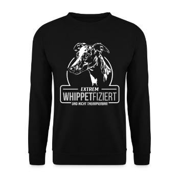 WHIPPETFIZIERT Whippet Hunde Spruch Wilsigns - Unisex Pullover - Schwarz - Vorne - Alina (178cm) & Michal (187cm)