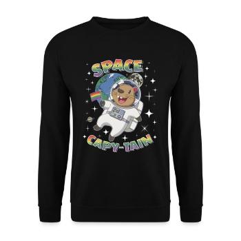 Space Capybara Astronaut Holding Rainbow Flag Funn - Unisex Sweatshirt - black - Front - Alina (178cm) & Michal (187cm)