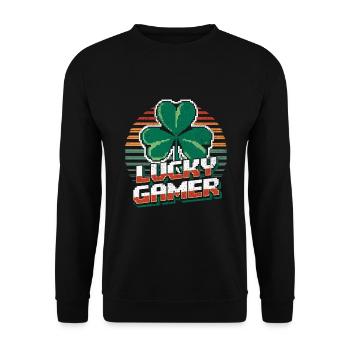 Lucky Gamer Retro Pixel Clover T-Shirt Design - Sweat-shirt Unisexe - noir - Devant - Alina (178cm) & Michal (187cm)