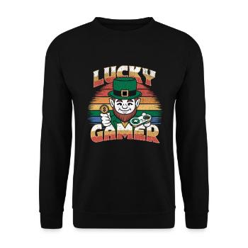 Lucky Gamer - St Patricks Day - rétro vintage - Sweat-shirt Unisexe - noir - Devant - Alina (178cm) & Michal (187cm)