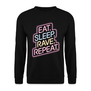 Eat Sleep Rave Repeat - Neon Sign Design - Unisex Pullover - Schwarz - Vorne - Alina (178cm) & Michal (187cm)