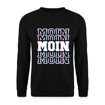 MOIN MOIN – Norddeutscher Gruß im Glitch-Style - Unisex Pullover - Schwarz - Vorne - Alina (178cm) & Michal (187cm)