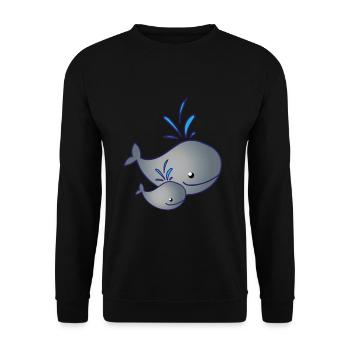 Wal Familie Whale Family am Wasser spritzen - Unisex Pullover - Schwarz - Vorne - Alina (178cm) & Michal (187cm)