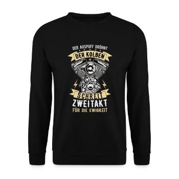 Mofa Moped Motorrad Zweitakt Spruch - Unisex Pullover - Schwarz - Vorne - Alina (178cm) & Michal (187cm)