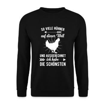 Hühner Huhn Landwirtschaft Hühnerstall - Unisex Pullover - Schwarz - Vorne - Alina (178cm) & Michal (187cm)