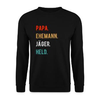 Jäger Jagd Papa - Unisex Pullover - Schwarz - Vorne - Alina (178cm) & Michal (187cm)